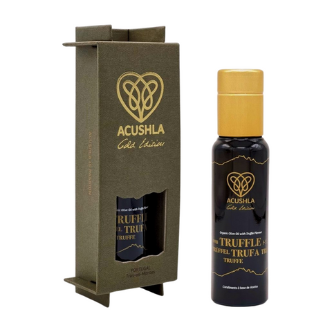 EN: Acushla Organic Olive Oil Truffle Flavor 100ml - DOP Trás-os-Montes
Extra virgin olive oil

PT: Azeite Biológico com sabor a trufa