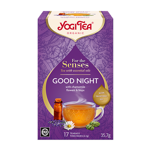 EN: Yogi Tea Good Night Organic Tea with Lavender Oil - 17 Teabags

PT: Yogi Tea Bons Sonhos Infusão Bio com Lavanda - 17 Saquetas 