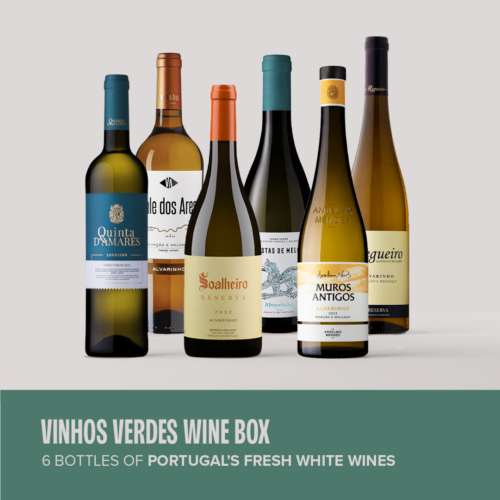 Vinhos Verdes Wine Box with 6 bottles. Includes wines such as: Soalheiro Clássico, Muros Antigos Alvarinho, Vale dos Ares Colheita, Regueiro Reserva, Quinta D'Amares Loureiro, Encostas de Melgaço Alvarinho